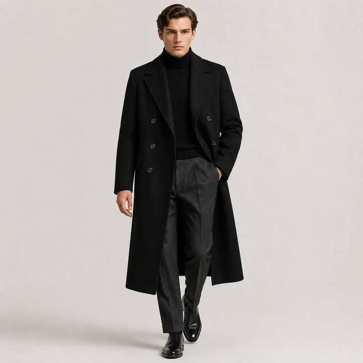 Men's Double-Breasted Trench Coat - Long Jacket