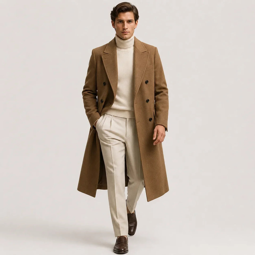 Men's Double-Breasted Trench Coat - Long Jacket