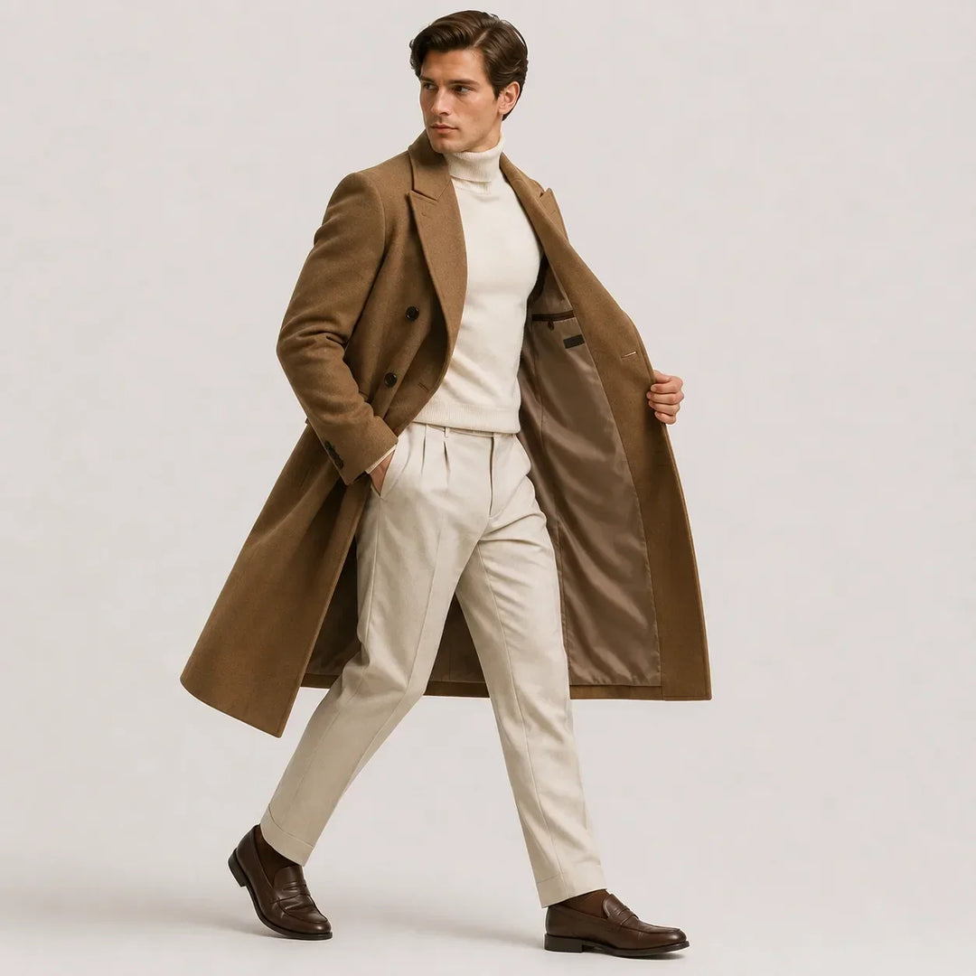 Men's Double-Breasted Trench Coat - Long Jacket