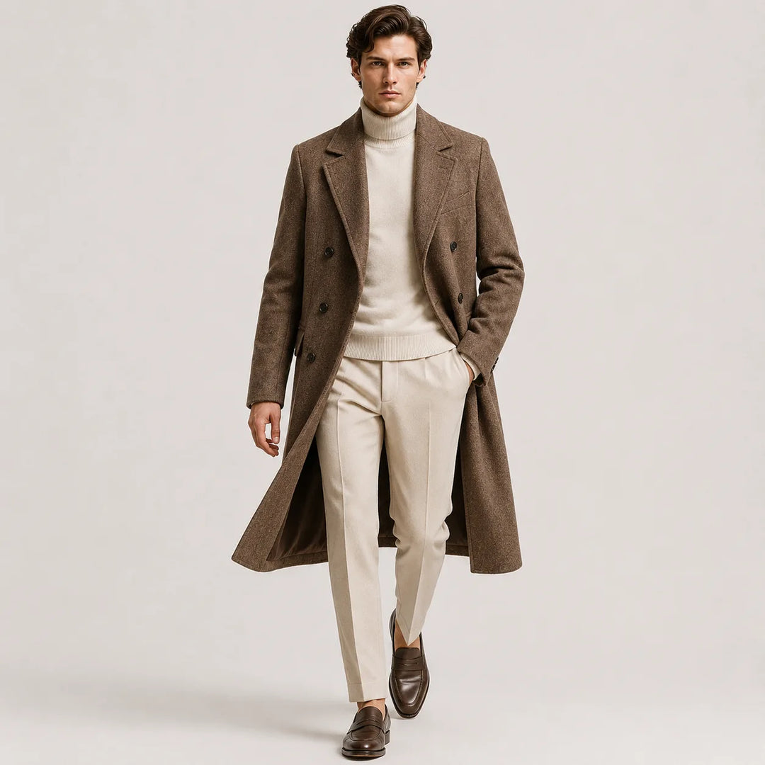 Men's Double-Breasted Trench Coat - Long Jacket