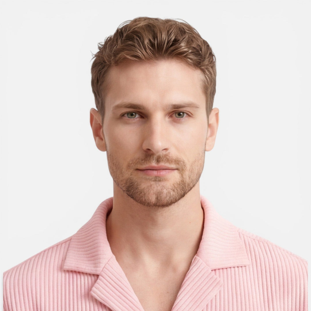 Coordinated Montarello Set for Men, Textured Cuban Collar Shirt and Shorts