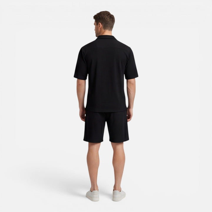 Coordinated Montarello Set for Men, Textured Cuban Collar Shirt and Shorts