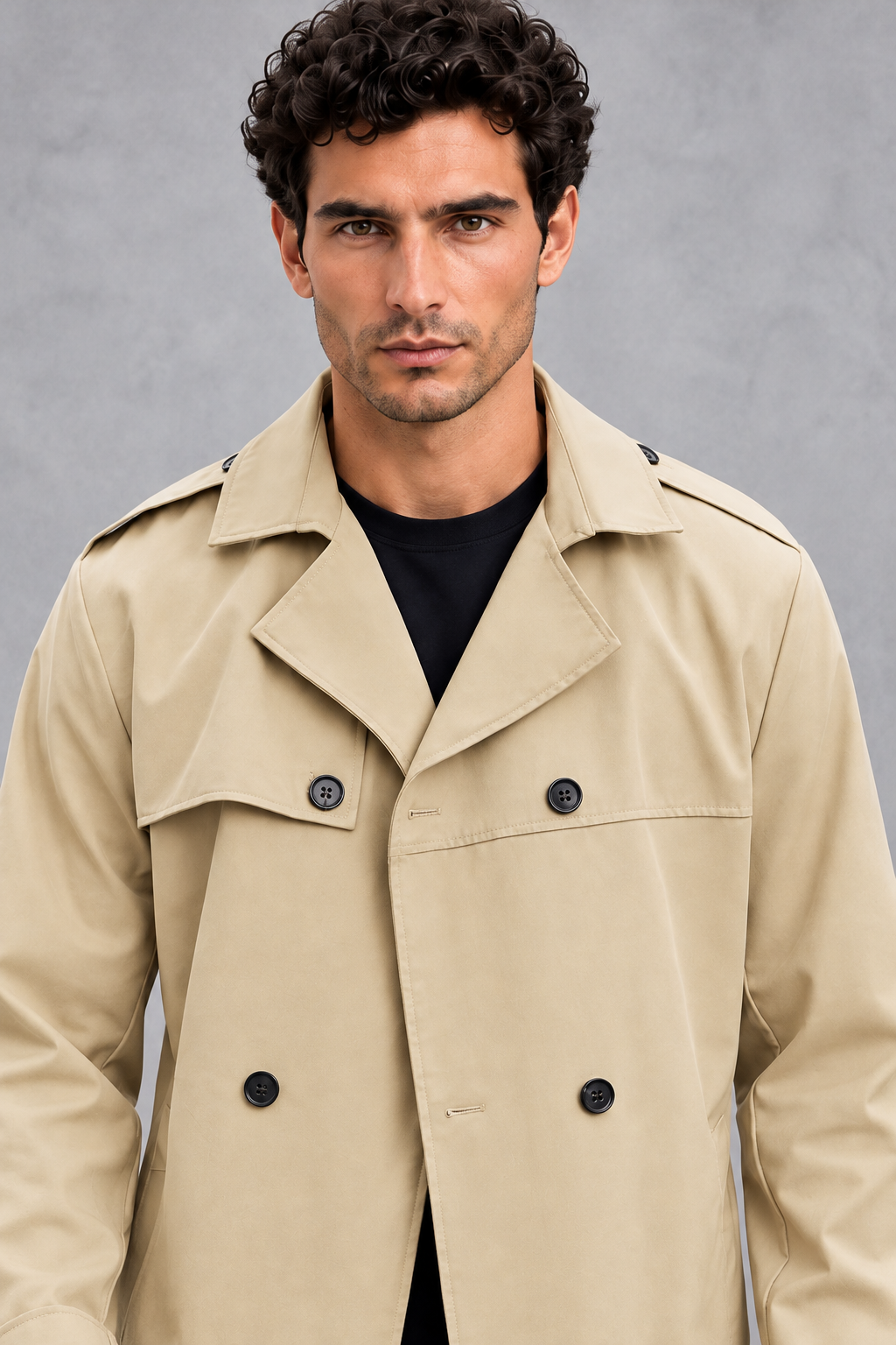 Men's Double-Breasted Trench Coat – Structured Tailoring & Classic Buckle Detail