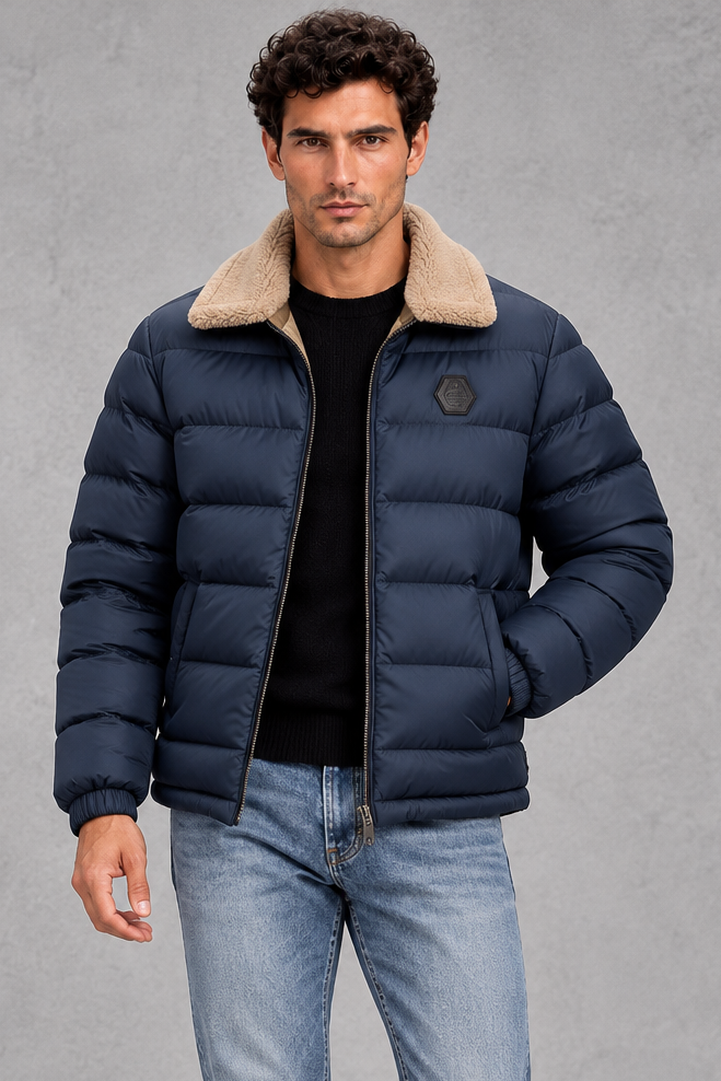 Men's Lightweight Puffer Jacket – Quilted Design & Borg Collar