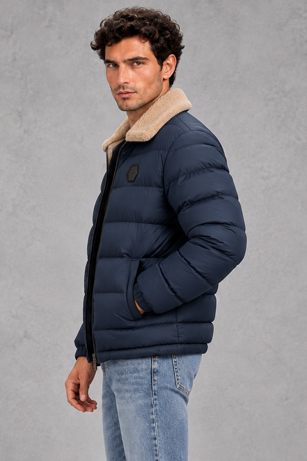 Men's Lightweight Puffer Jacket – Quilted Design & Borg Collar