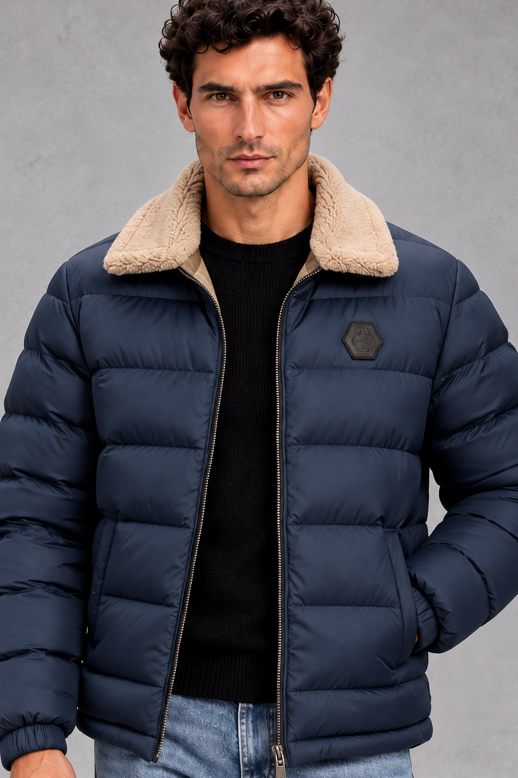 Men's Lightweight Puffer Jacket – Quilted Design & Borg Collar