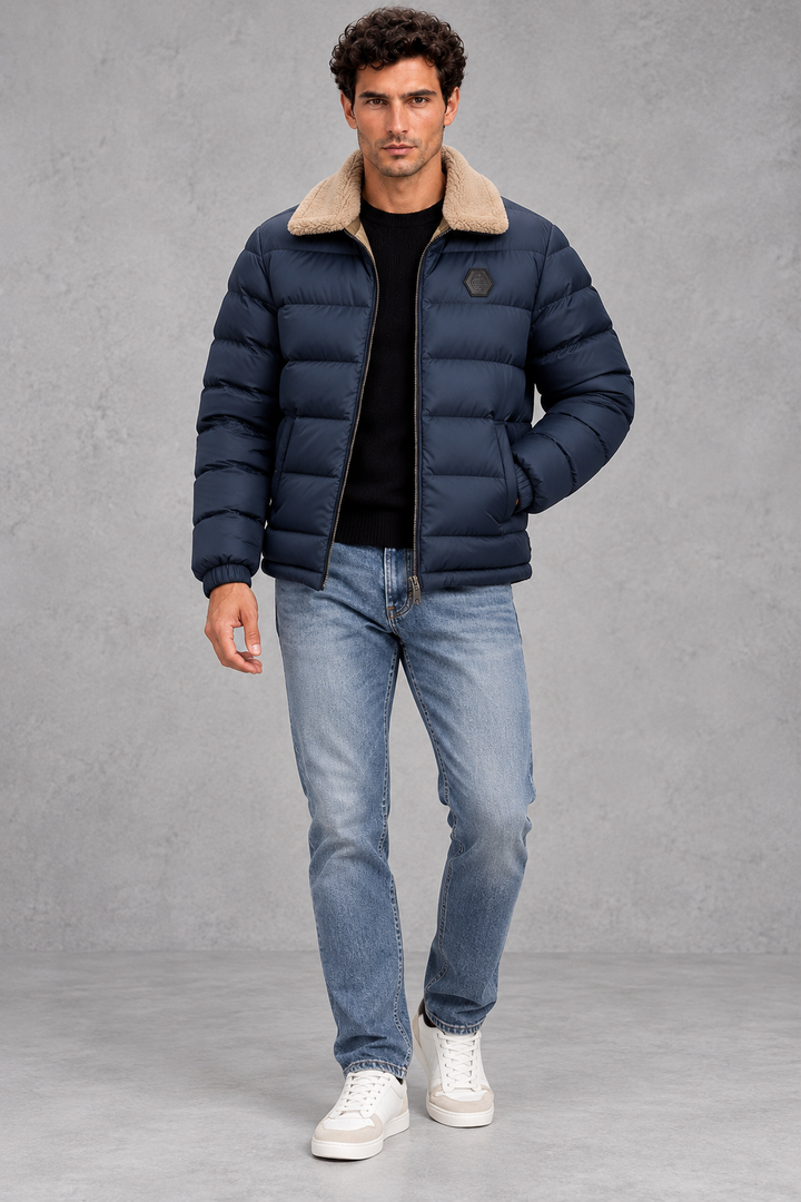 Men's Lightweight Puffer Jacket – Quilted Design & Borg Collar