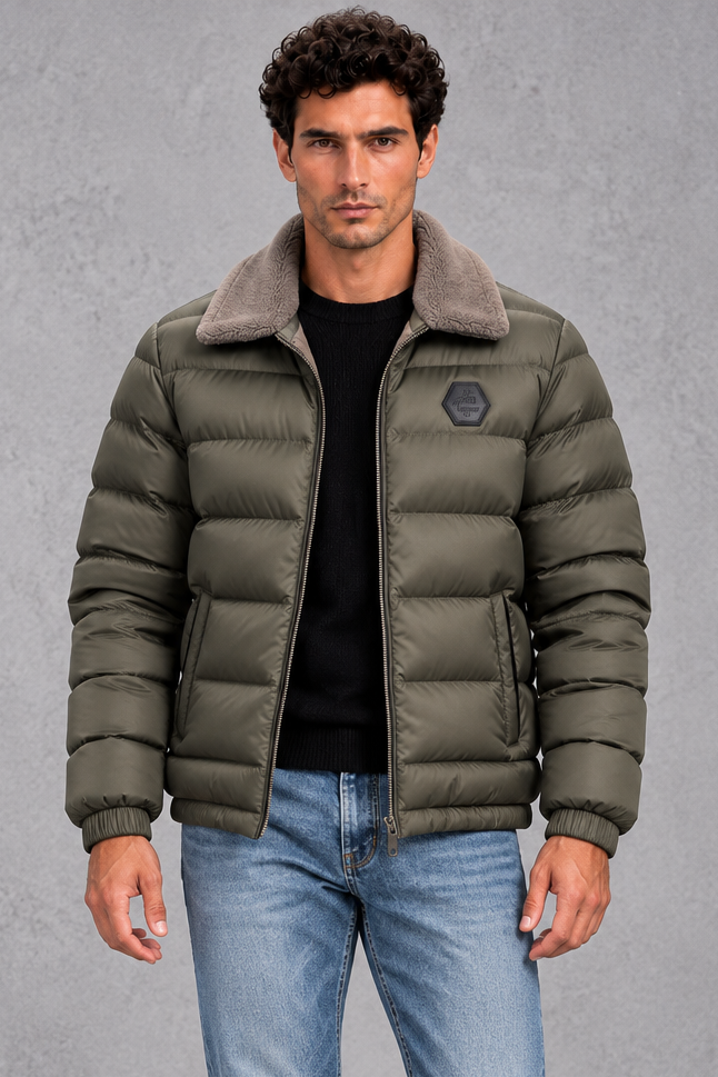 Men's Lightweight Puffer Jacket – Quilted Design & Borg Collar