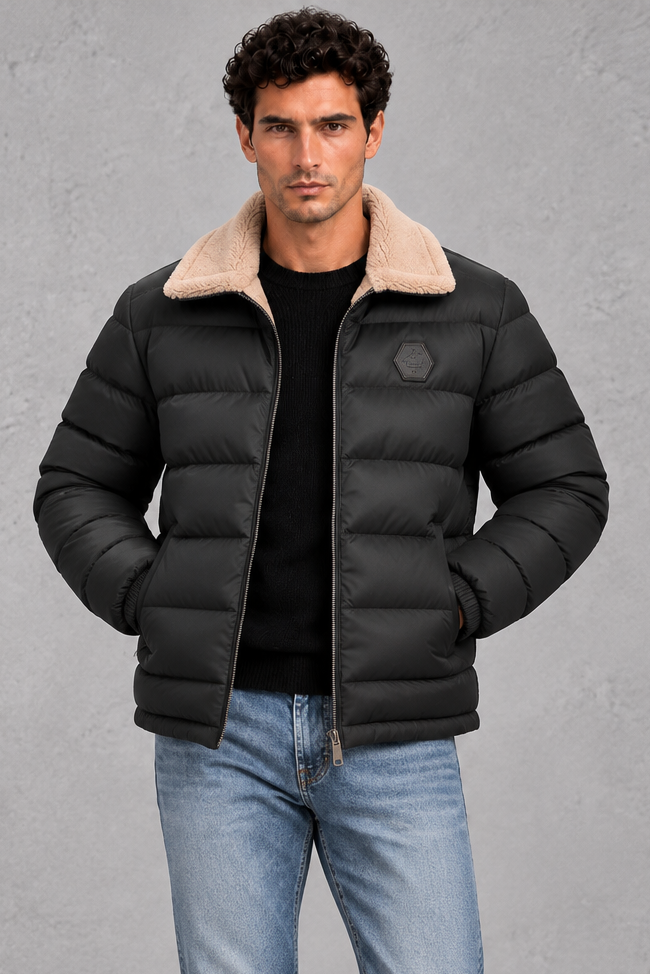 Men's Lightweight Puffer Jacket – Quilted Design & Borg Collar