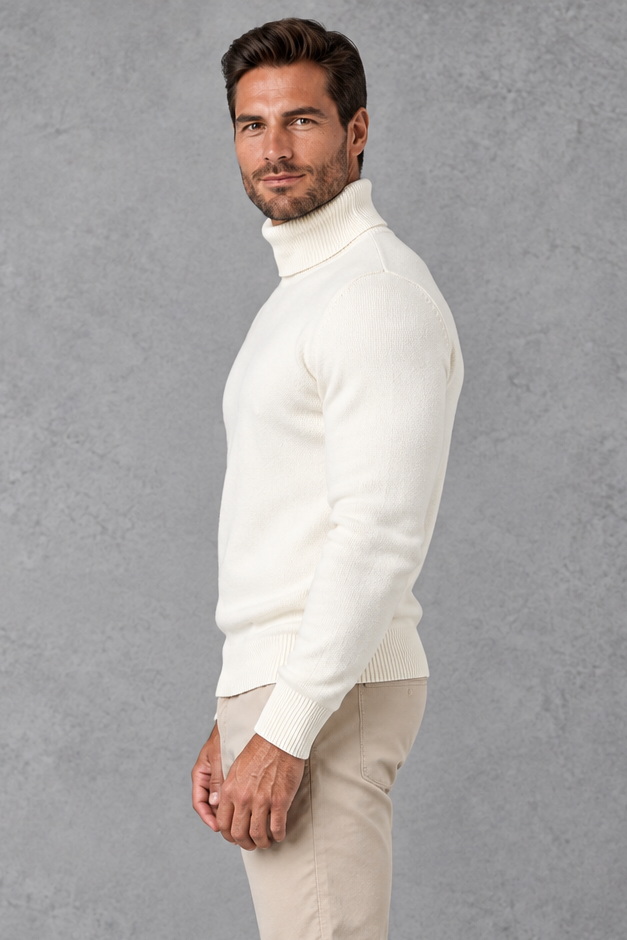 Men's Fine-Knit Roll Neck Jumper – Ribbed Trims & Tailored Fit