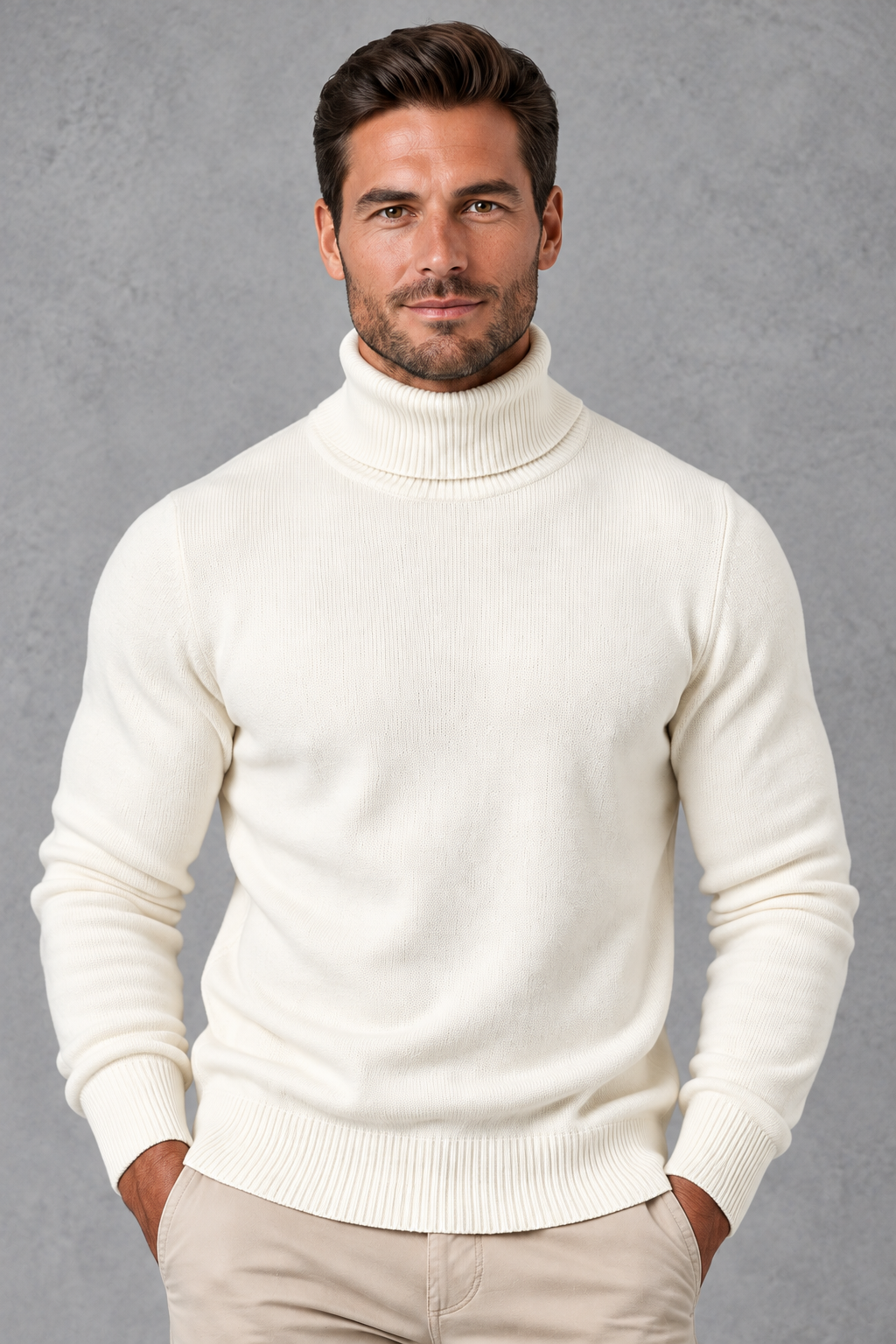 Men's Fine-Knit Roll Neck Jumper – Ribbed Trims & Tailored Fit