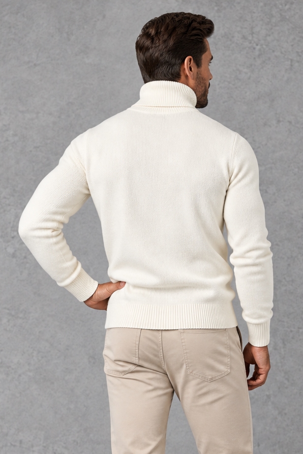 Men's Fine-Knit Roll Neck Jumper – Ribbed Trims & Tailored Fit