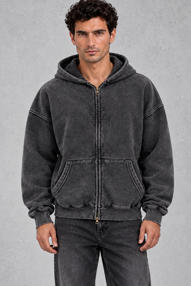 Men’s Oversized Vintage Wash Zip-Up Hoodie