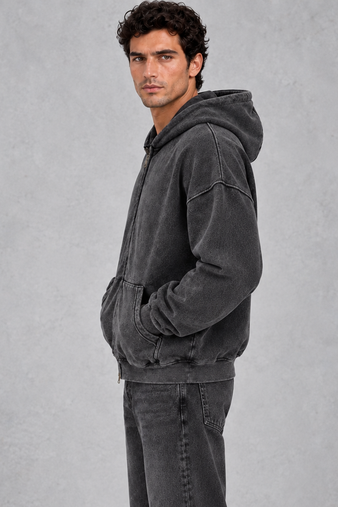 Men’s Oversized Vintage Wash Zip-Up Hoodie