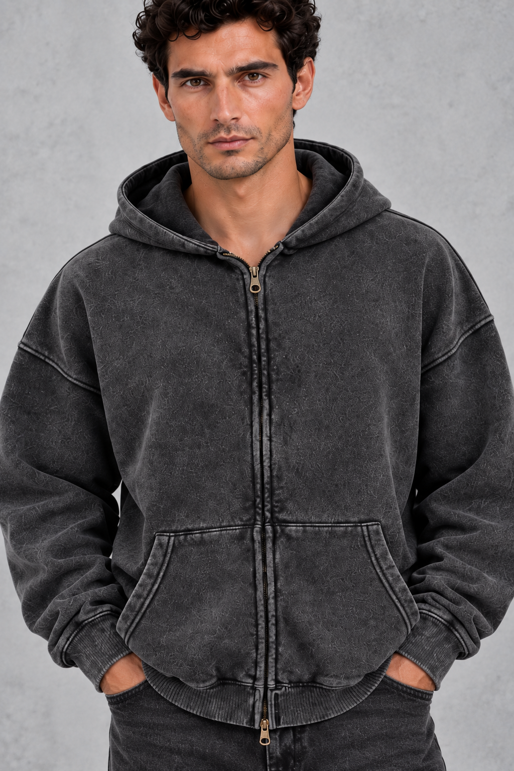 Men’s Oversized Vintage Wash Zip-Up Hoodie