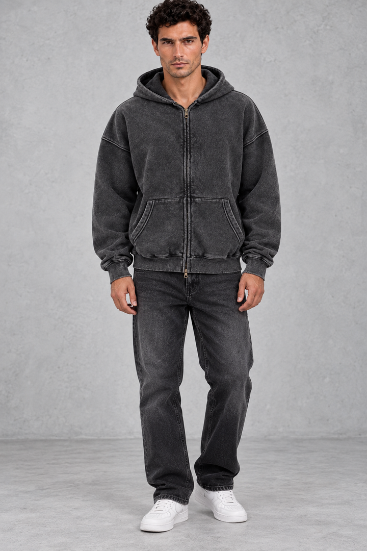 Men’s Oversized Vintage Wash Zip-Up Hoodie