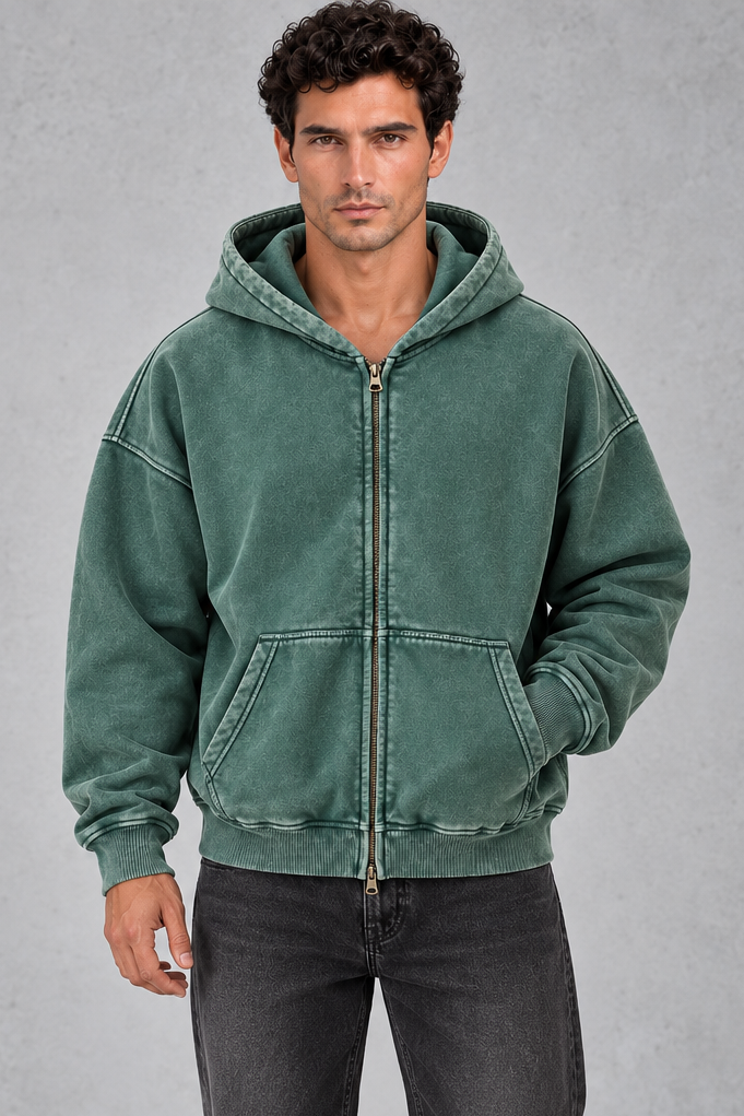 Men’s Oversized Vintage Wash Zip-Up Hoodie