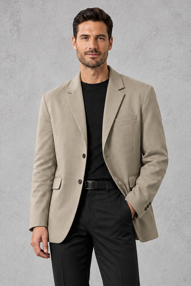 Men's Relaxed-Fit Blazer – Classic Notched Lapels & Two-Button Design