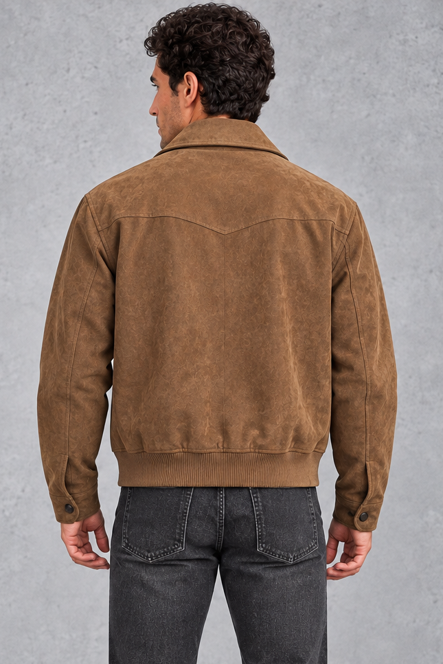 Men's Suede-Look Western Jacket – Point Collar & Zip Front