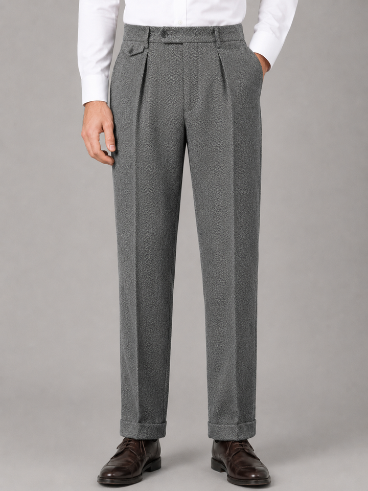 Men’s Herringbone Pleated Tailored Trousers