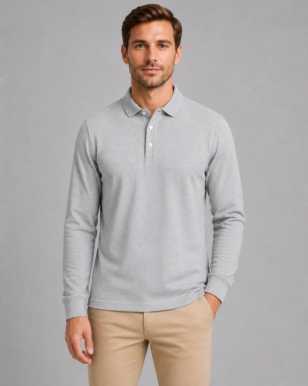 Men's Long Sleeve Jersey Polo Shirt