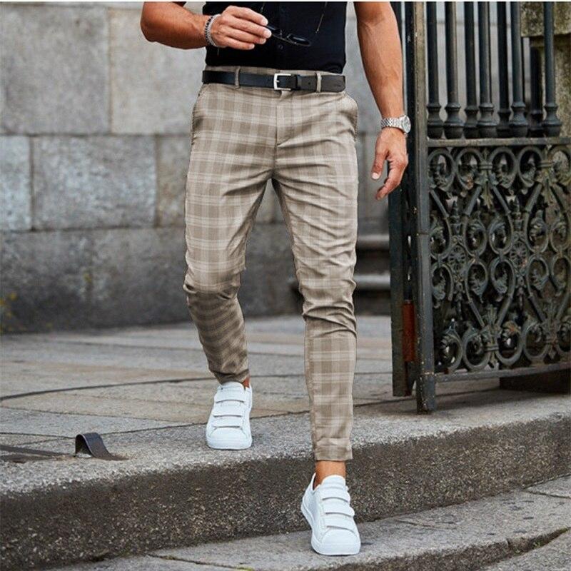 Men's Checkered Trousers with Slim Fit and Stretch