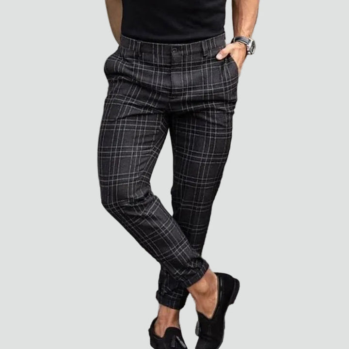 Men's Checkered Trousers with Slim Fit and Stretch