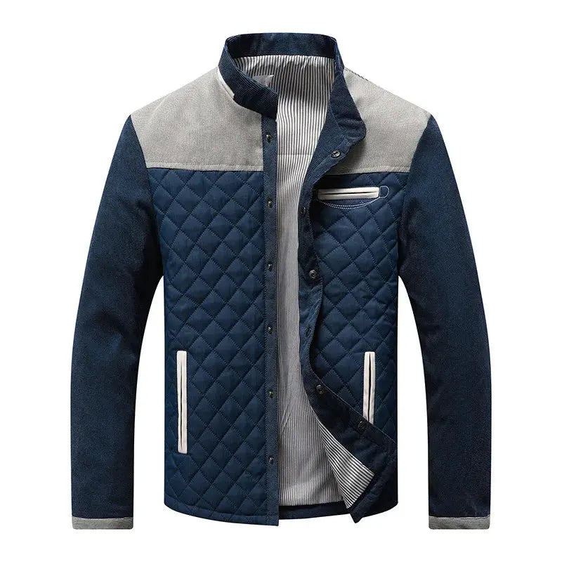 Harrington Oxford Men's Quilted Stand Collar Jacket with Panels, view 3 - Elena Harper