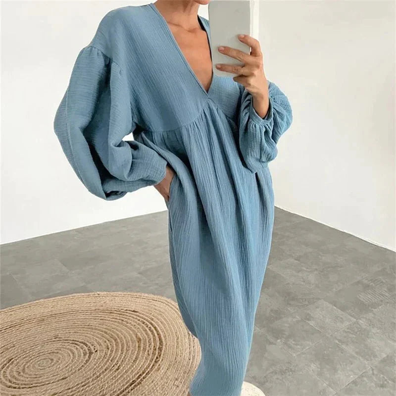 Midi Summer Dress for Women with Long Sleeves Aurora, view 5 - Elena Harper