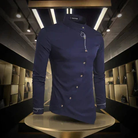 Asymmetrical Button Long Sleeve Shirt for Men Arvello, view 4 - Elena Harper