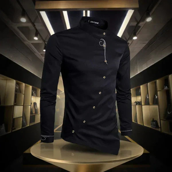 Asymmetrical Button Long Sleeve Shirt for Men Arvello, view 3 - Elena Harper