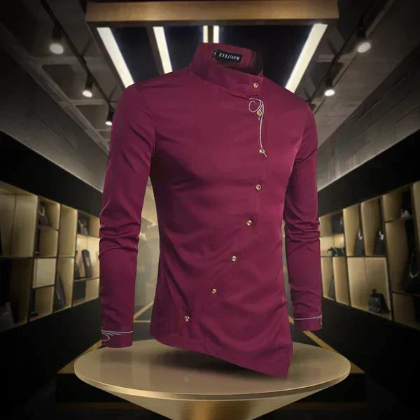 Asymmetrical Button Long Sleeve Shirt for Men Arvello, view 5 - Elena Harper