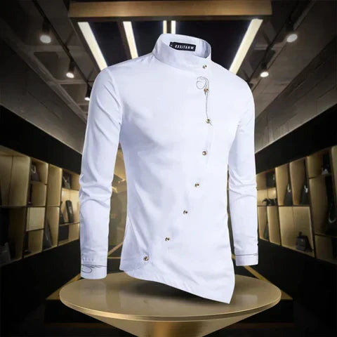 Asymmetrical Button Long Sleeve Shirt for Men Arvello, view 2 - Elena Harper
