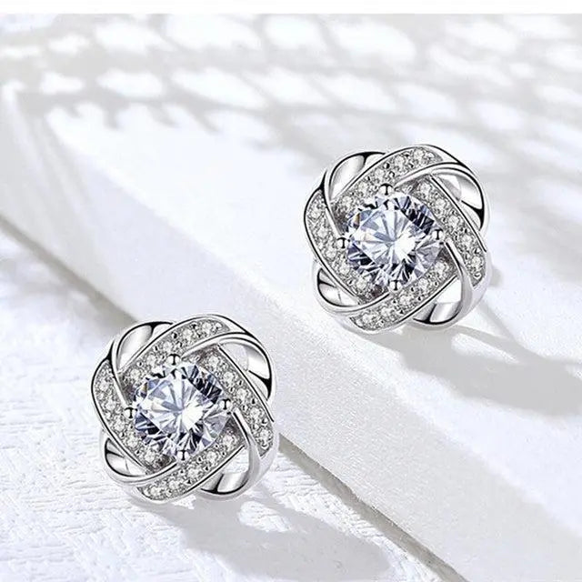 Gold Spiral Floral Crystal Stud Earrings