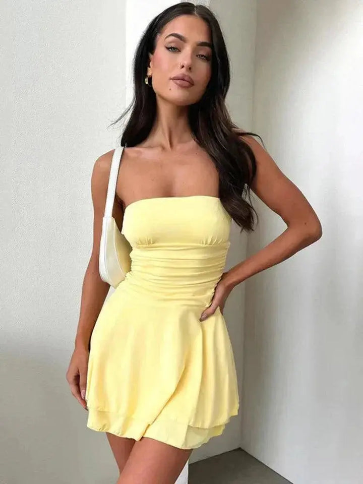 Women's Strapless Flowy Mini Dress - Chic Summer Party Style