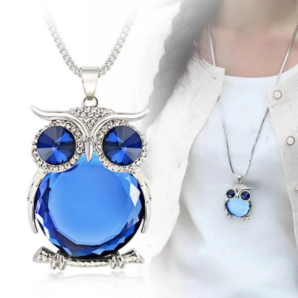 Crystal Owl Pendant Necklace, view 2 - Elena Harper