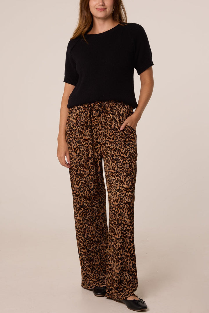 Ladies Wide Leg Pants Leopard Print - Stretch Quality