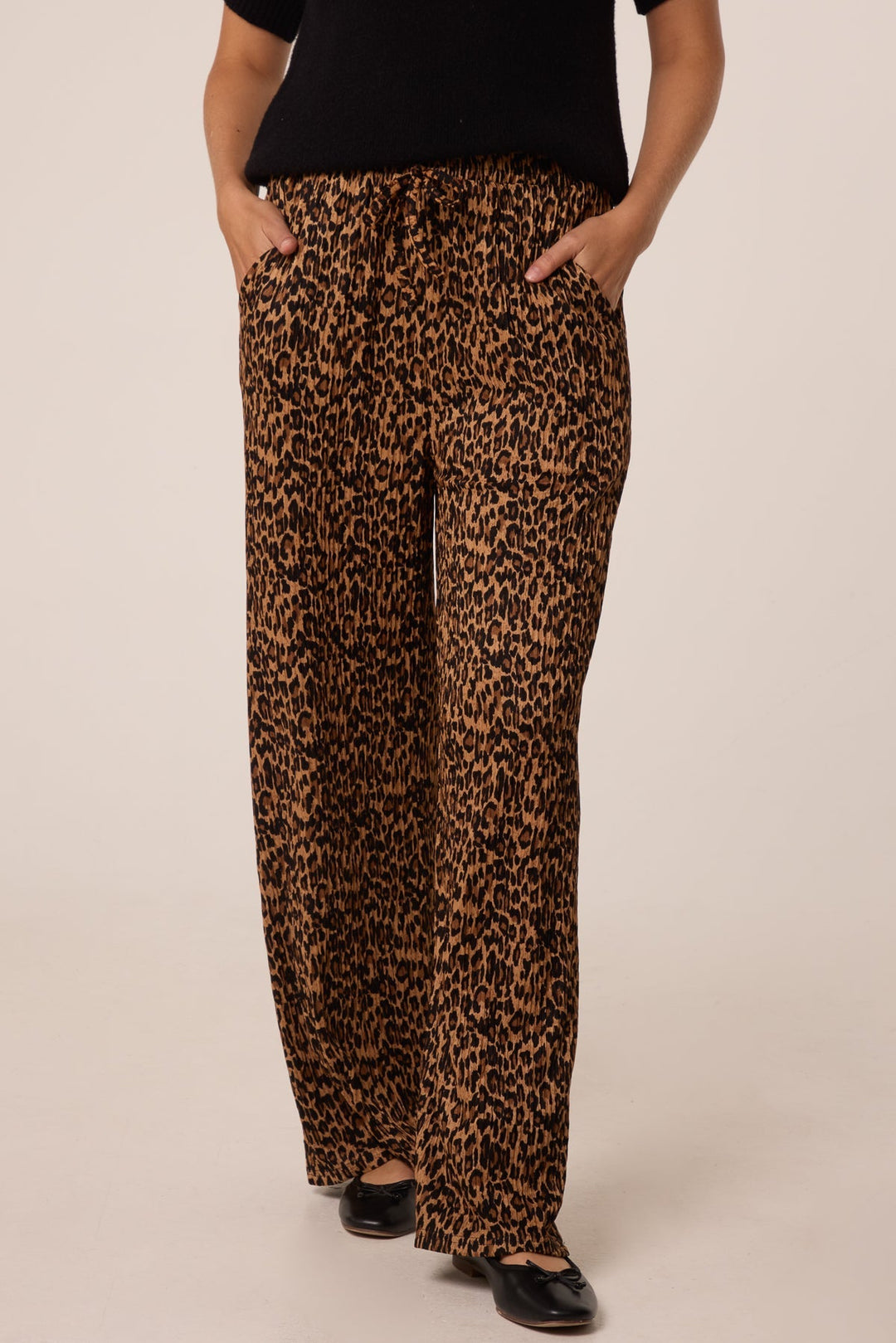 Ladies Wide Leg Pants Leopard Print - Stretch Quality