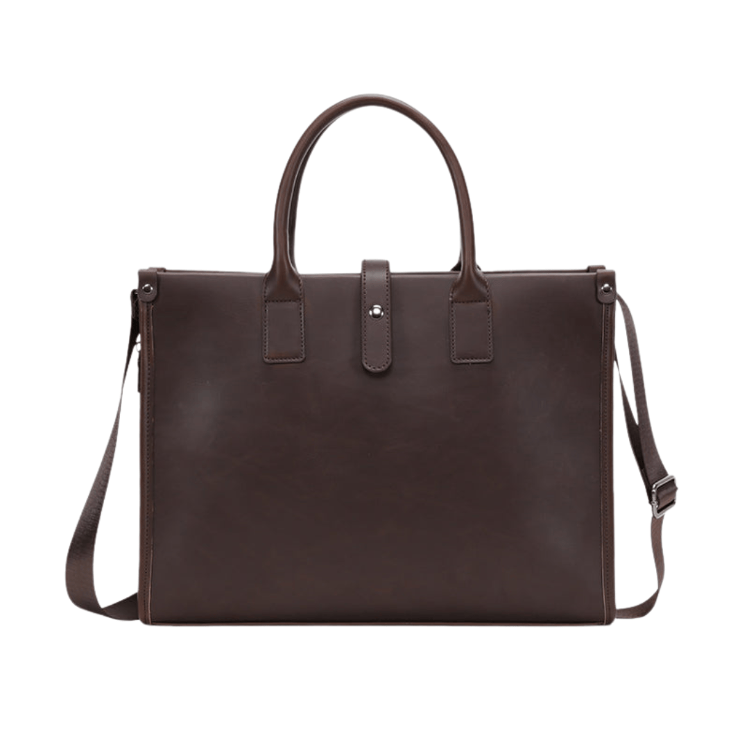 Emma & Rose Manhattan Roger™ business case with sleek black leather exterior and sturdy handle for professional travel.