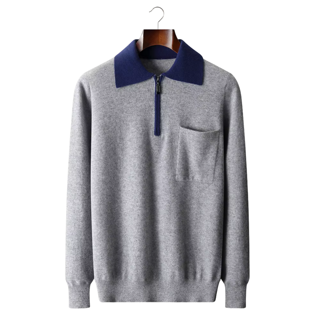 Emma & Rose cashmere two-tone zip polo — premium knitwear
