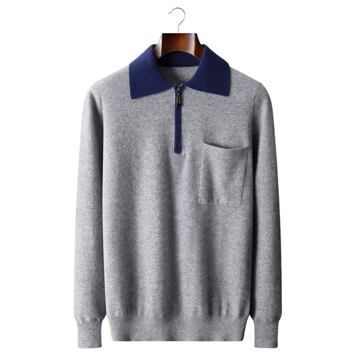 Emma & Rose cashmere two-tone zip polo — premium knitwear