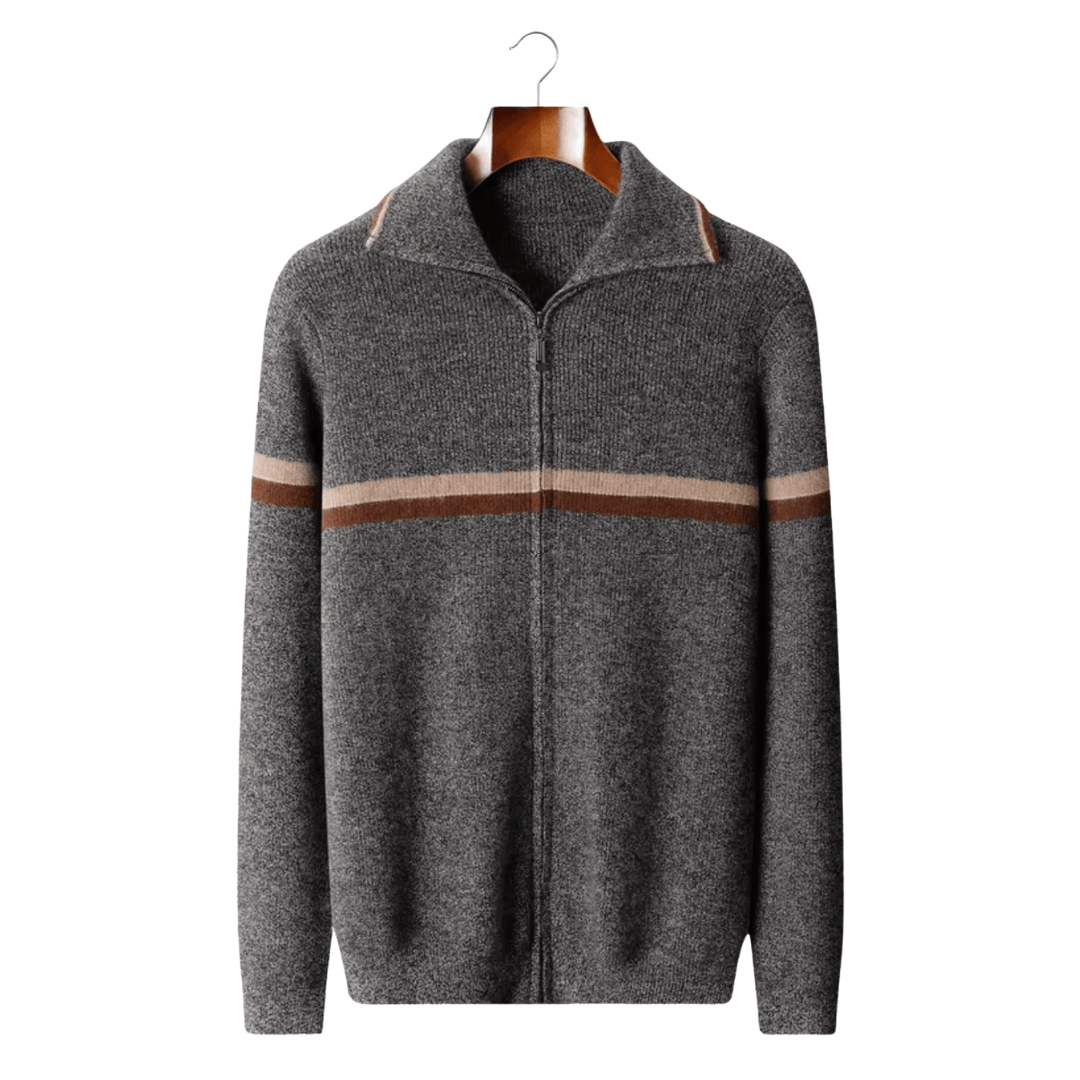 Emma & Rose cashmere striped zip cardigan — premium knitwear