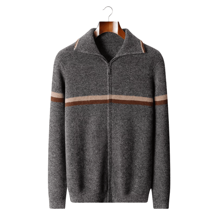 Emma & Rose cashmere striped zip cardigan — premium knitwear