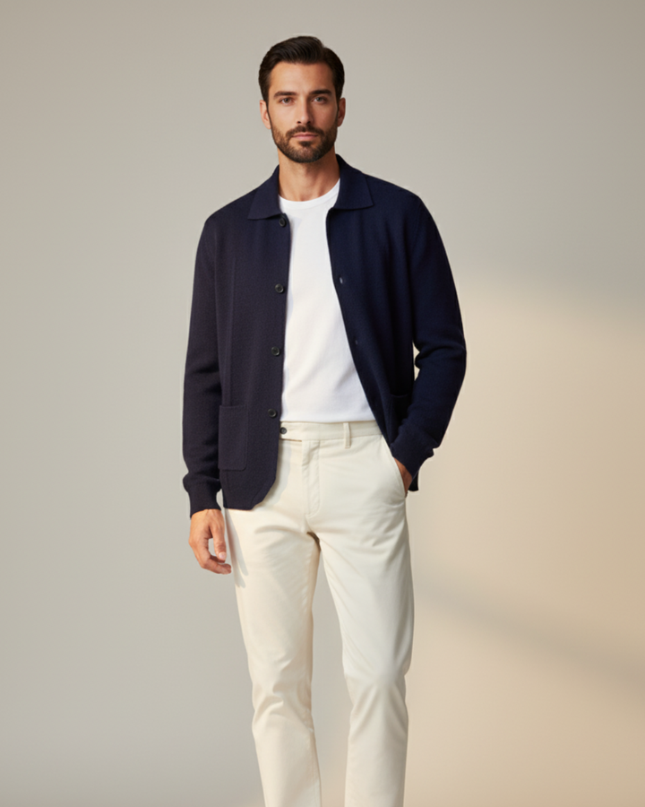Emma & Rose merino wool button overshirt — premium knitwear
