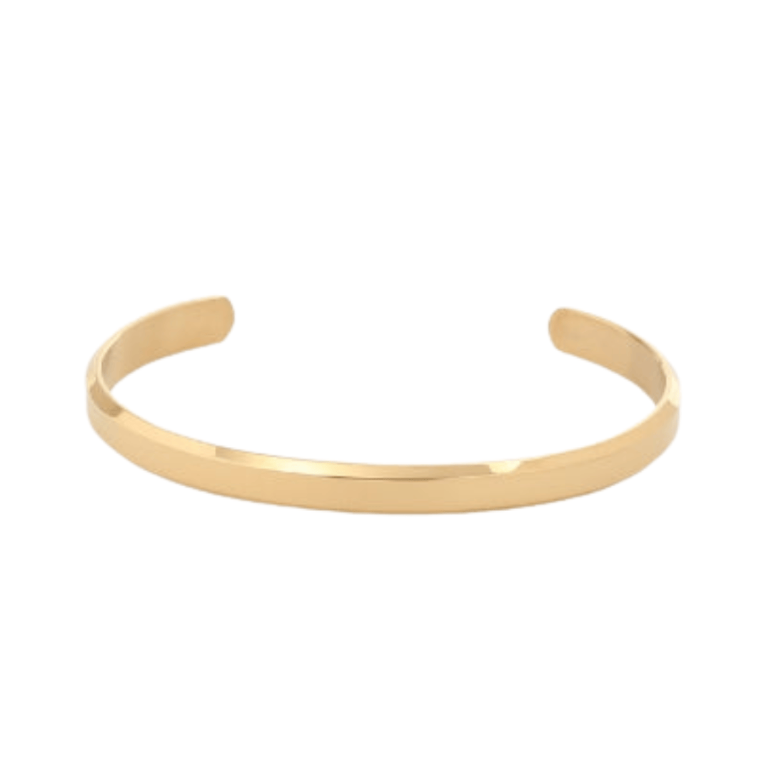 Emma & Rose Manhattan Yana™ Sleek Statement Cuff in gold with minimalist design and smooth finish, worn on a wrist.