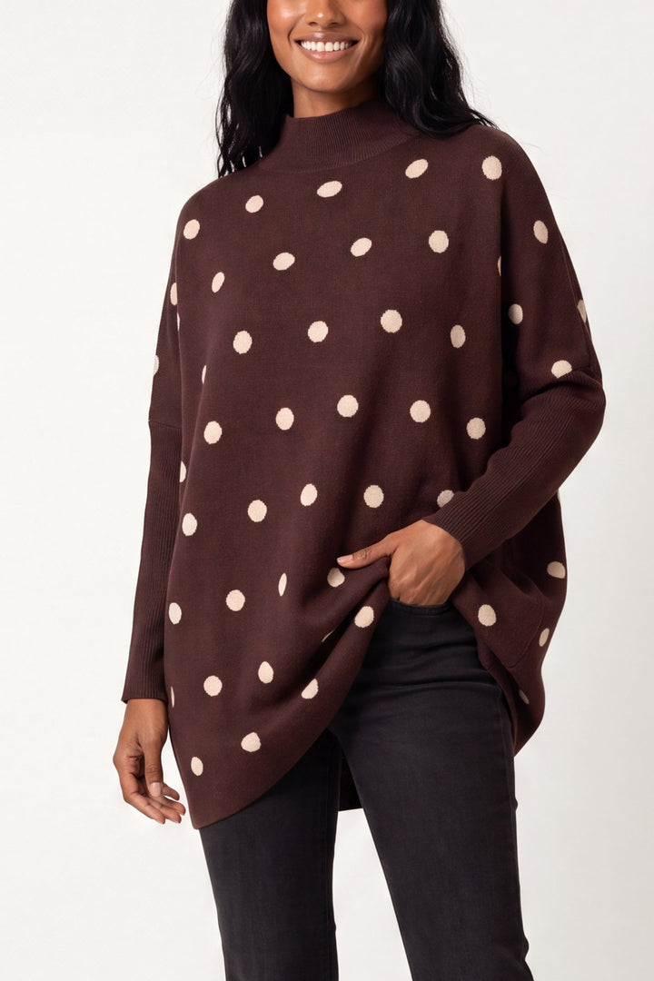 Ladies Polkadot Print Sweater – Knitted Pullover with Batwing Sleeves
