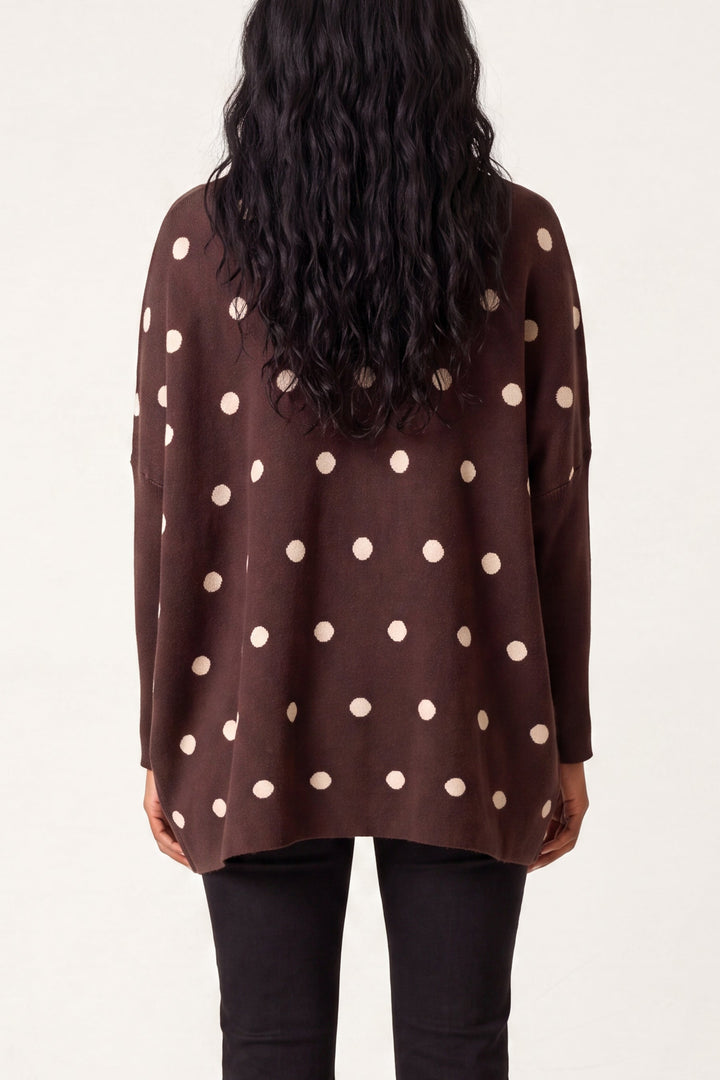 Ladies Polkadot Print Sweater – Knitted Pullover with Batwing Sleeves