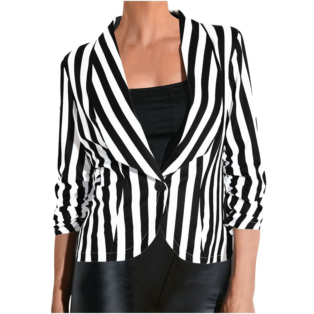 Pelagia Striped Blazer with Single Button Closure - Elena Harper