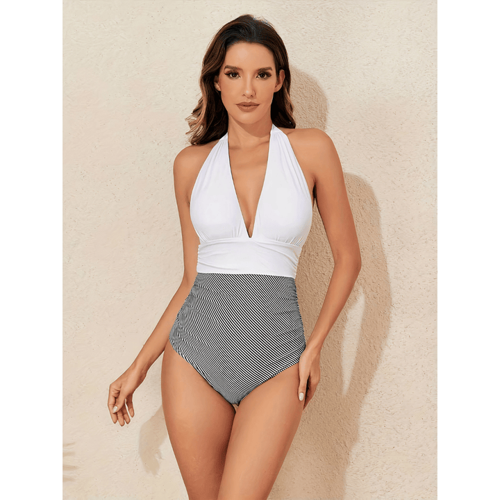 Emma & Rose Manhattan Sarah™ tie-neck swimsuit in vibrant color, featuring a stylish tie-neck design and sleek one-piece fit.