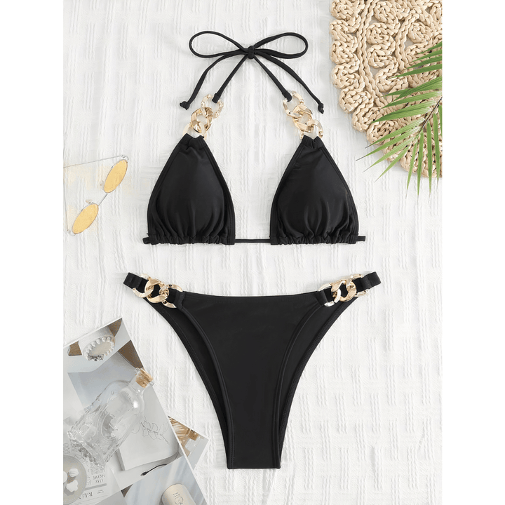 Golden Glamour Triangle Bikini from Emma & Rose Manhattan featuring a stylish Imke™ design with triangle top and matching bottoms.